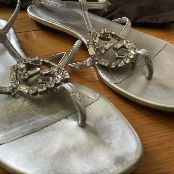 Gucci Shoes - Gucci Swarovski Crystal Leather Silver Sandals